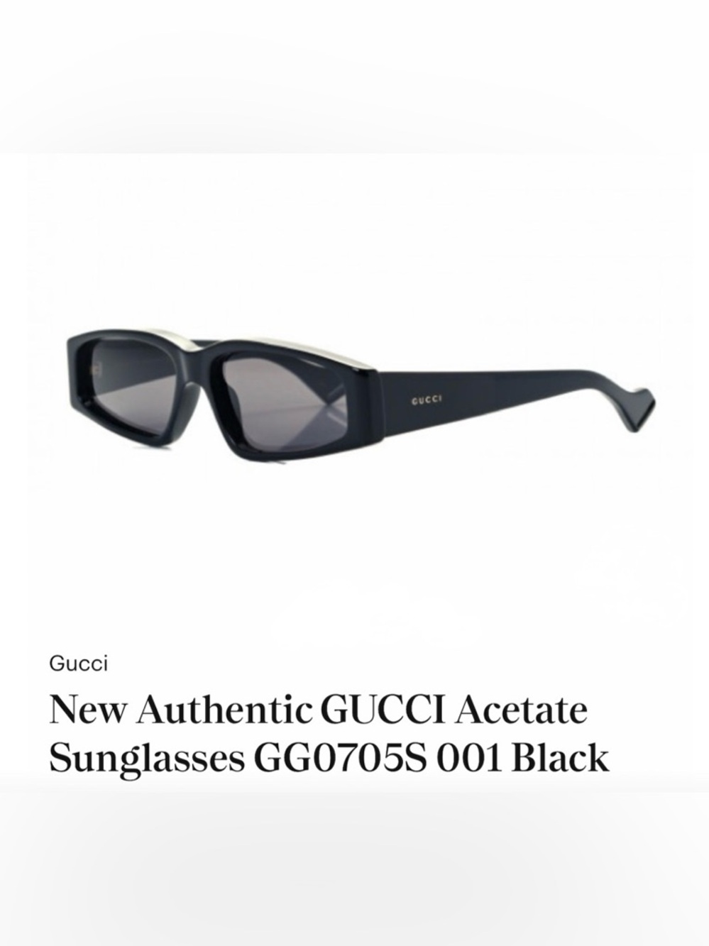 Gucci Black Rectangular Acetate Sunglasses with Gold Logo with Purple Case